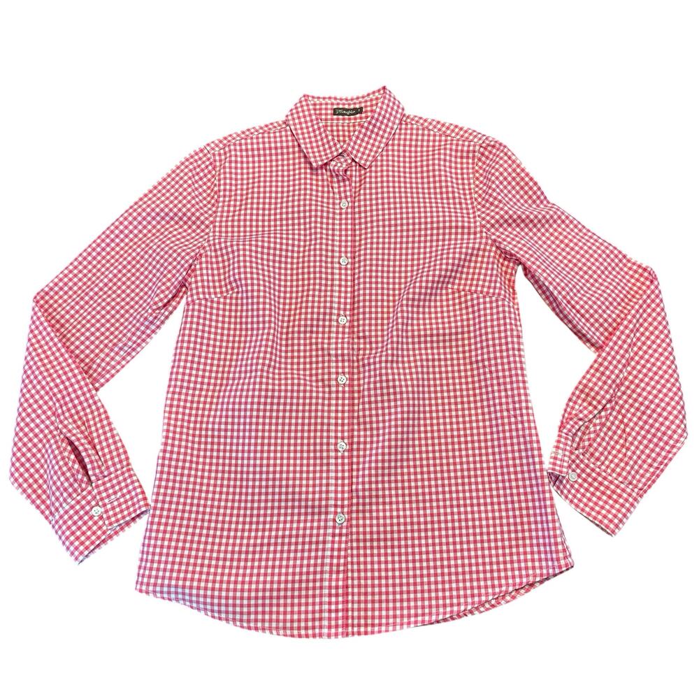 J McLaughlin Womens pink white gingham button down shirt Size 2